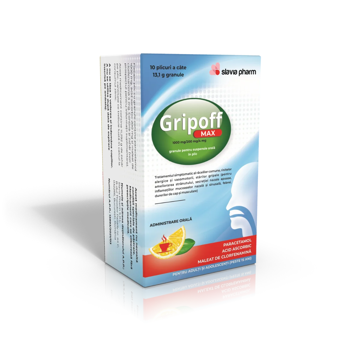 Gripoff Max 1000 mg/200mg/4mg, 10 plicuri, Slavia Pharm
