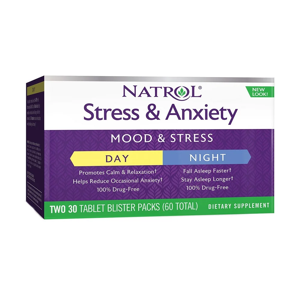NATROL Stress & Anxiety Formula pentru zi si noapte, 30+30 tablete, GNC