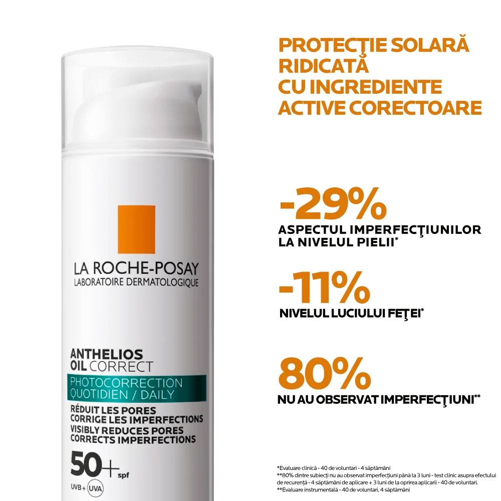 Oil Correct crema cu protectie solara SPF 50+ cu efect anti-imperfectiuni pentru ten gras Anthelios, 50ml, La Roche-Posay