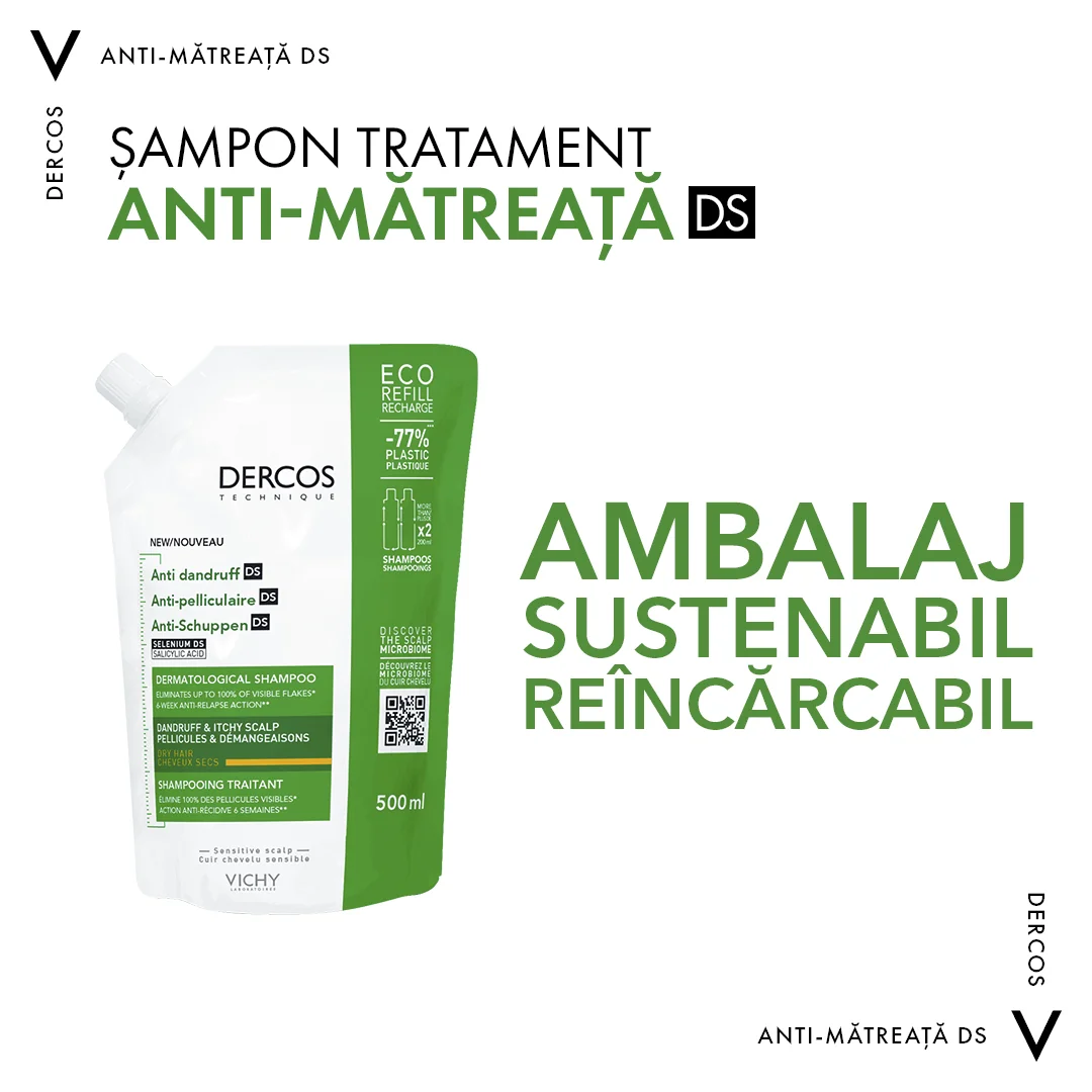 Rezerva sampon tratament anti-matreata uscata Dercos, 500ml, Vichy