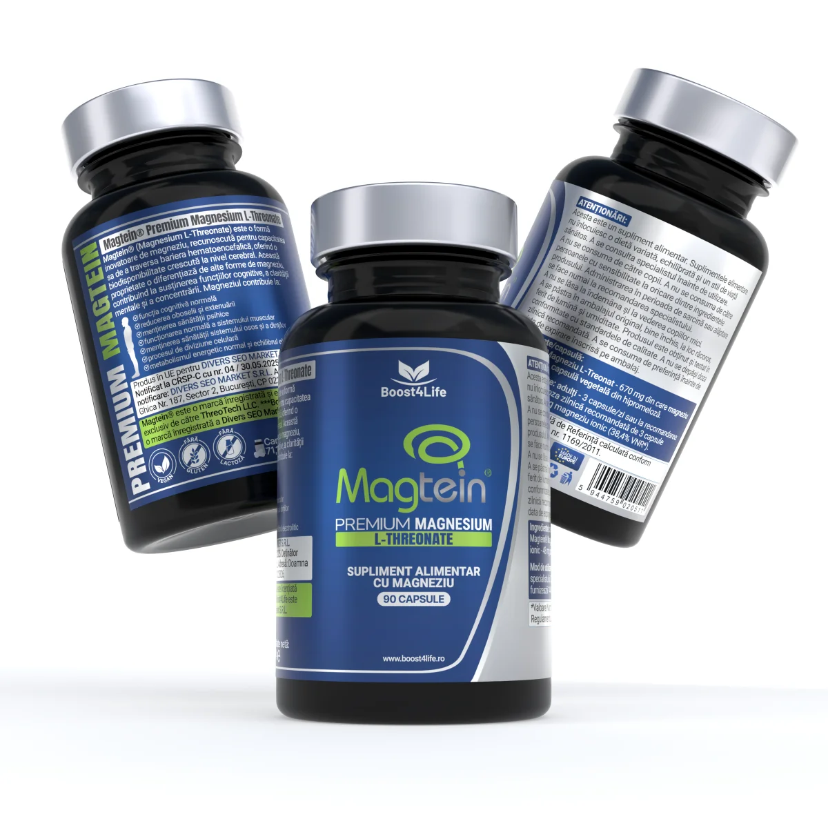 Magtein Magneziu L-Treonat Premium 670 mg, 90 capsule vegane, Boost4Life
