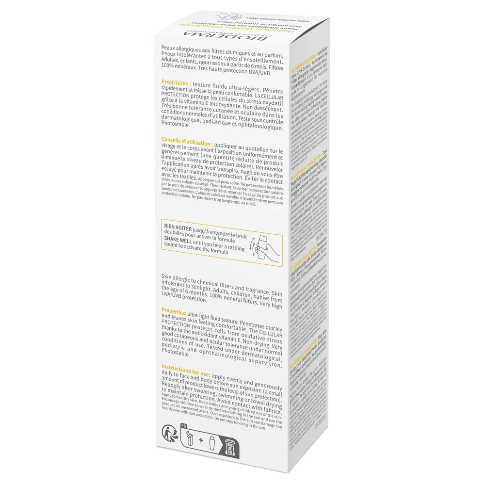 Protectie solara pentru pielea alergica la filtre chimice Photoderm Mineral Fluide, 75g, Bioderma
