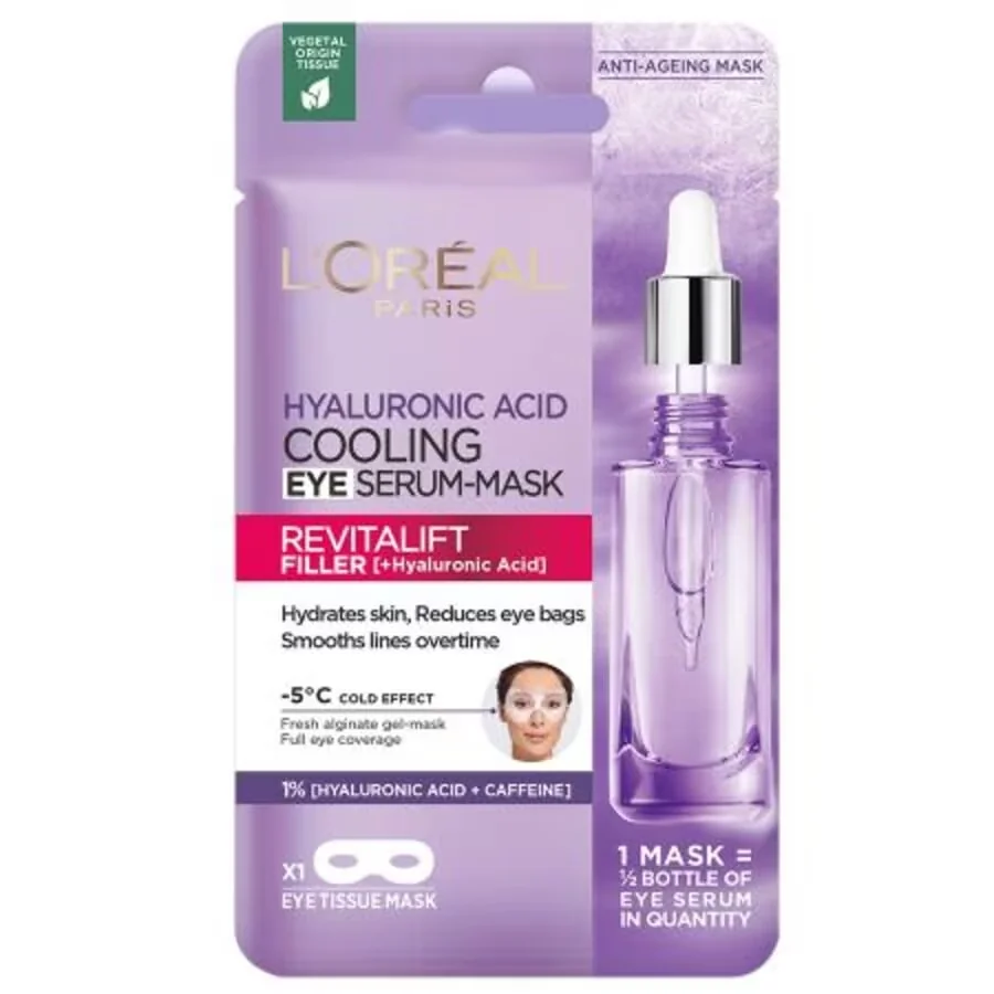 Masca servetel cu serum pentru ochi cu acid hialuronic si cafeina Revitalift Filler, 11g, L'Oreal Paris