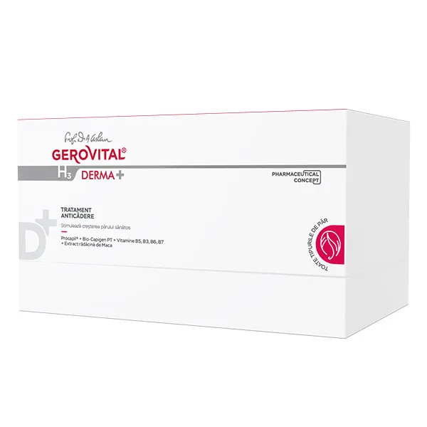 Tratament anticadere par Gerovital H3 Derma+, 12 fiole x 10ml, Gerovital 