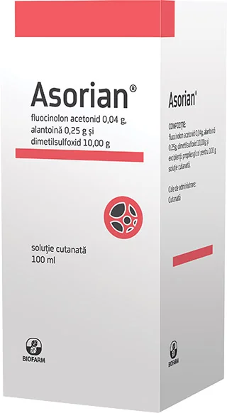 Asorian, 0,415 mg/ml + 2,595 mg/ml + 103,800 mg/ml solutie cutanata, 100ml, Biofarm