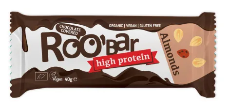 Baton proteic cu migdale invelit in ciocolata Bio, 40g, Roobar