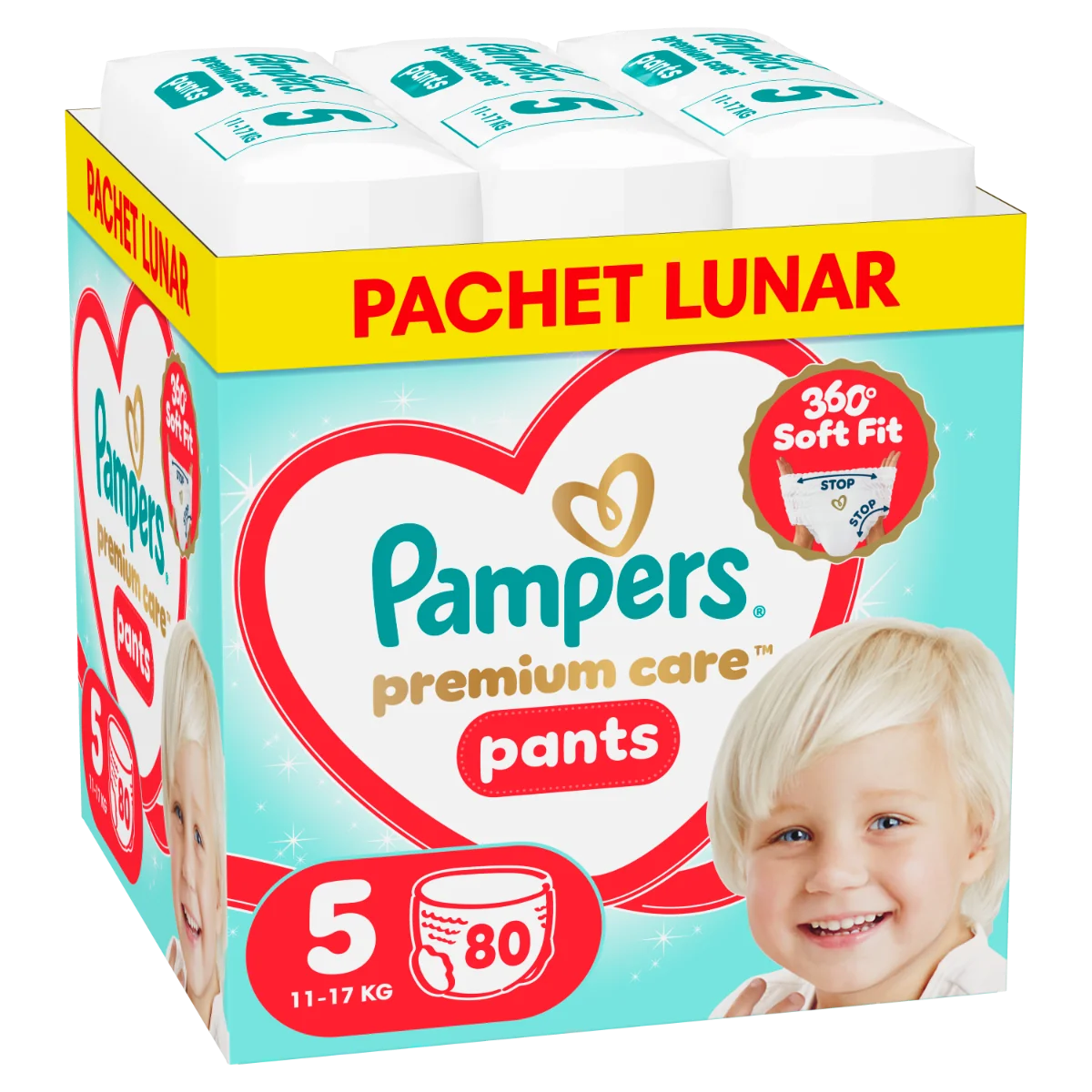 Scutece-chilotel Premium Care Pants XXL Box Marimea 5 pentru 11-17 kg, 80 bucati, Pampers