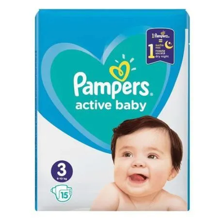 Scutece pentru copii Active Baby 3, 6-10 kg, 15 bucati, Pampers