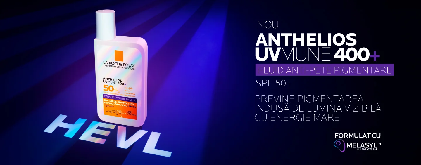 Fluid anti-pigmentare Anthelios UVMUNE HVL 400, 50ml, La Roche-Posay prezentare generala Fluid anti-pigmentare Anthelios UVMUNE HVL 400, 50ml, La Roche-Posay prezentare generala