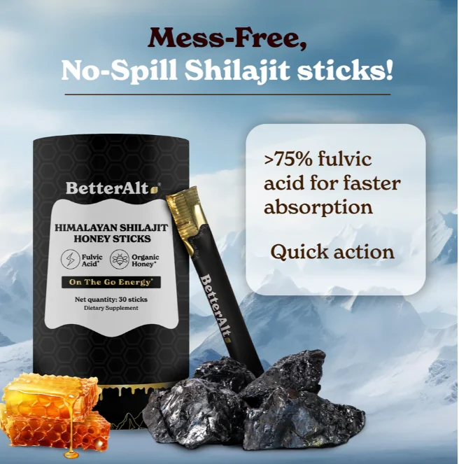 Pliculete de Shilajit din Himalaya si Miere cu 75% Acid Fulvic BetterAlt, 30 bucati, GNC