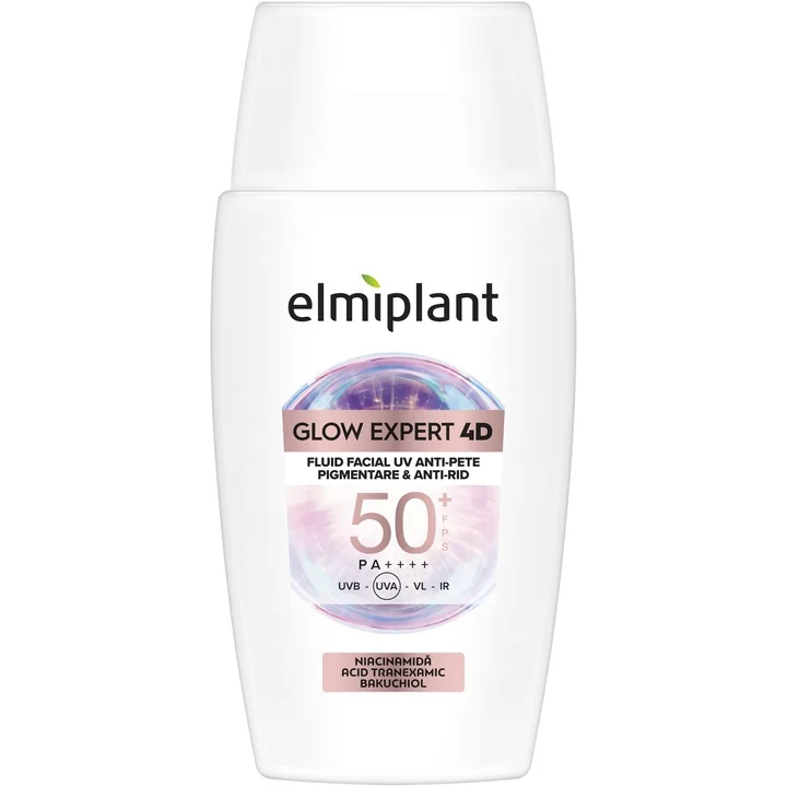 Fluid facial anti-pete pigmentare cu SPF50+ Glow Expert 4D, 50ml, Elmiplant