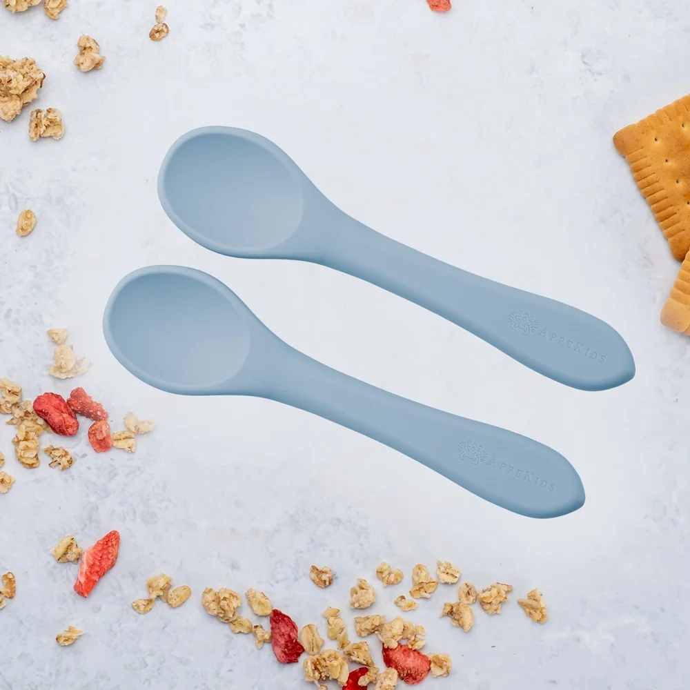 Set lingurite din silicon Aqua Blue 6 luni+, 2 bucati, Appekids