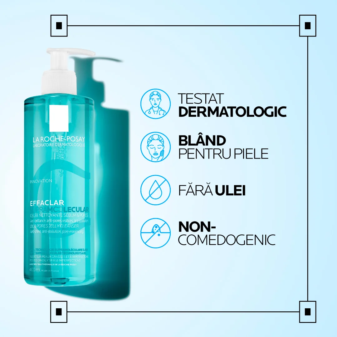 Gel de curatare pentru excesul de sebum si porii vizibili Effaclar Supramolecular, 400ml, La Roche-Posay