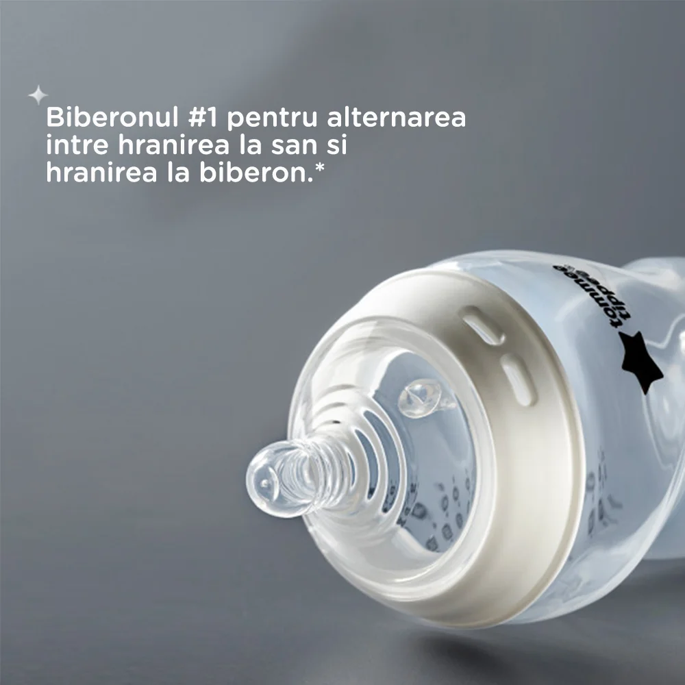 Biberon Natural Start cu autosterilizare PP pentru 0 luni +, 260ml, Tommee Tippee
