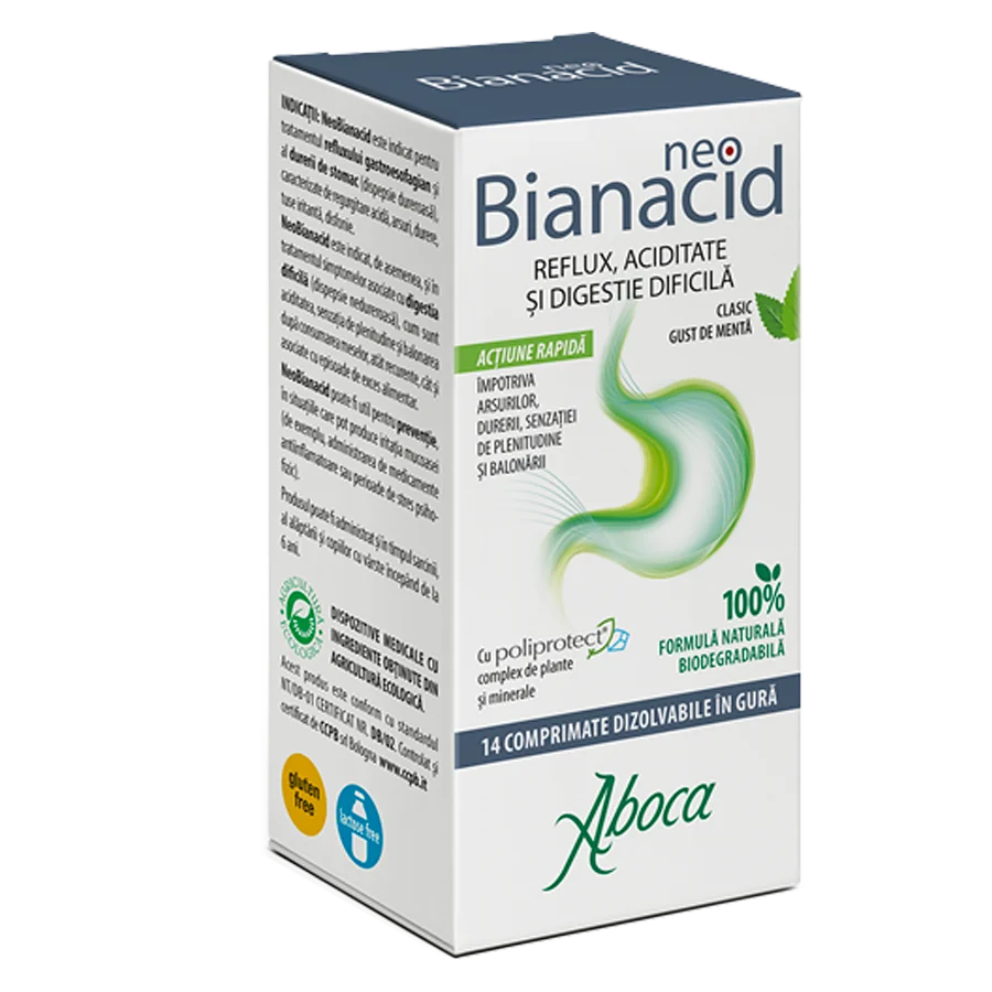 NeoBianacid cu poliprotect pentru aciditate si reflux, 14 tablete, Aboca