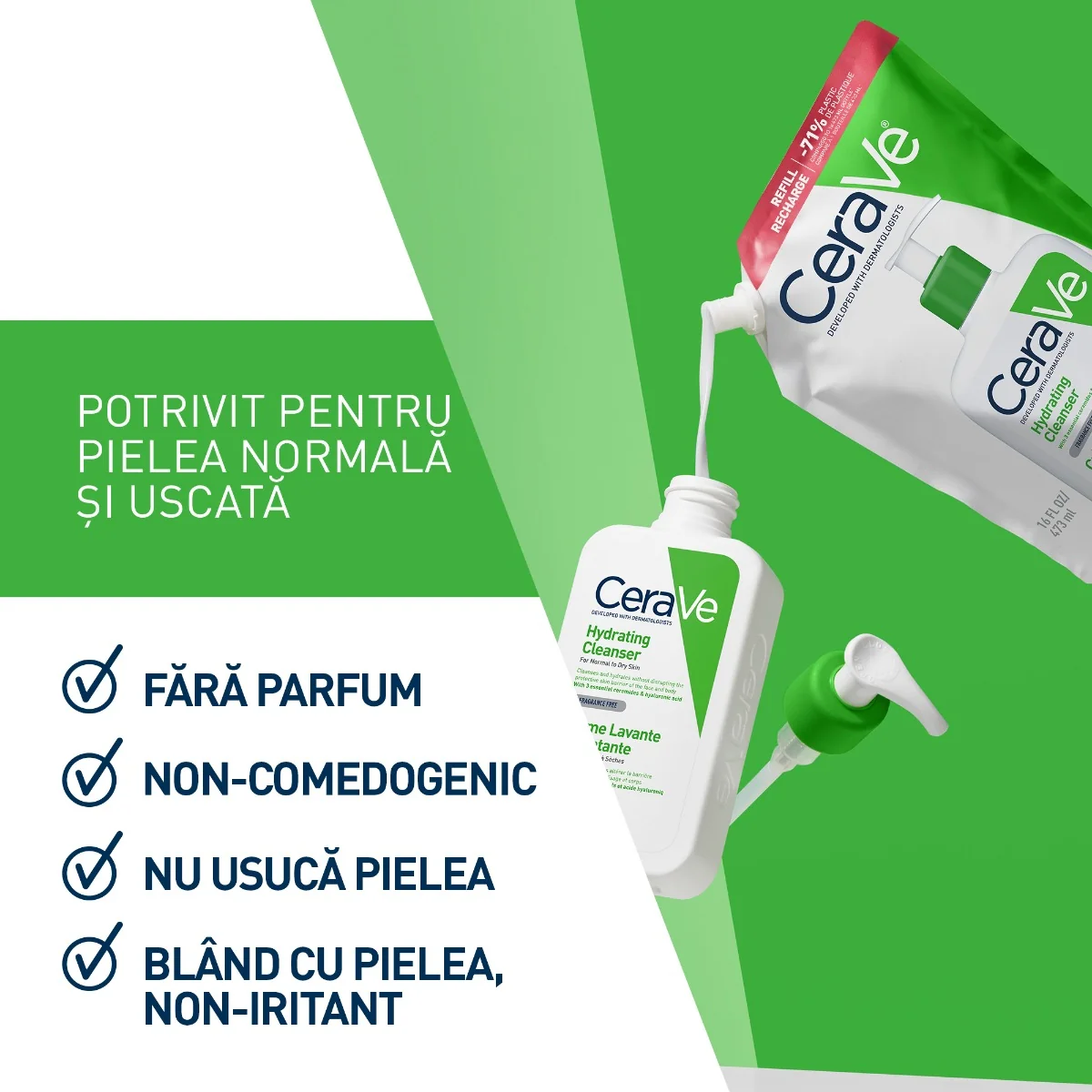 Rezerva Gel de spalare hidratant pentru piele normal-uscata, 473ml, CeraVe