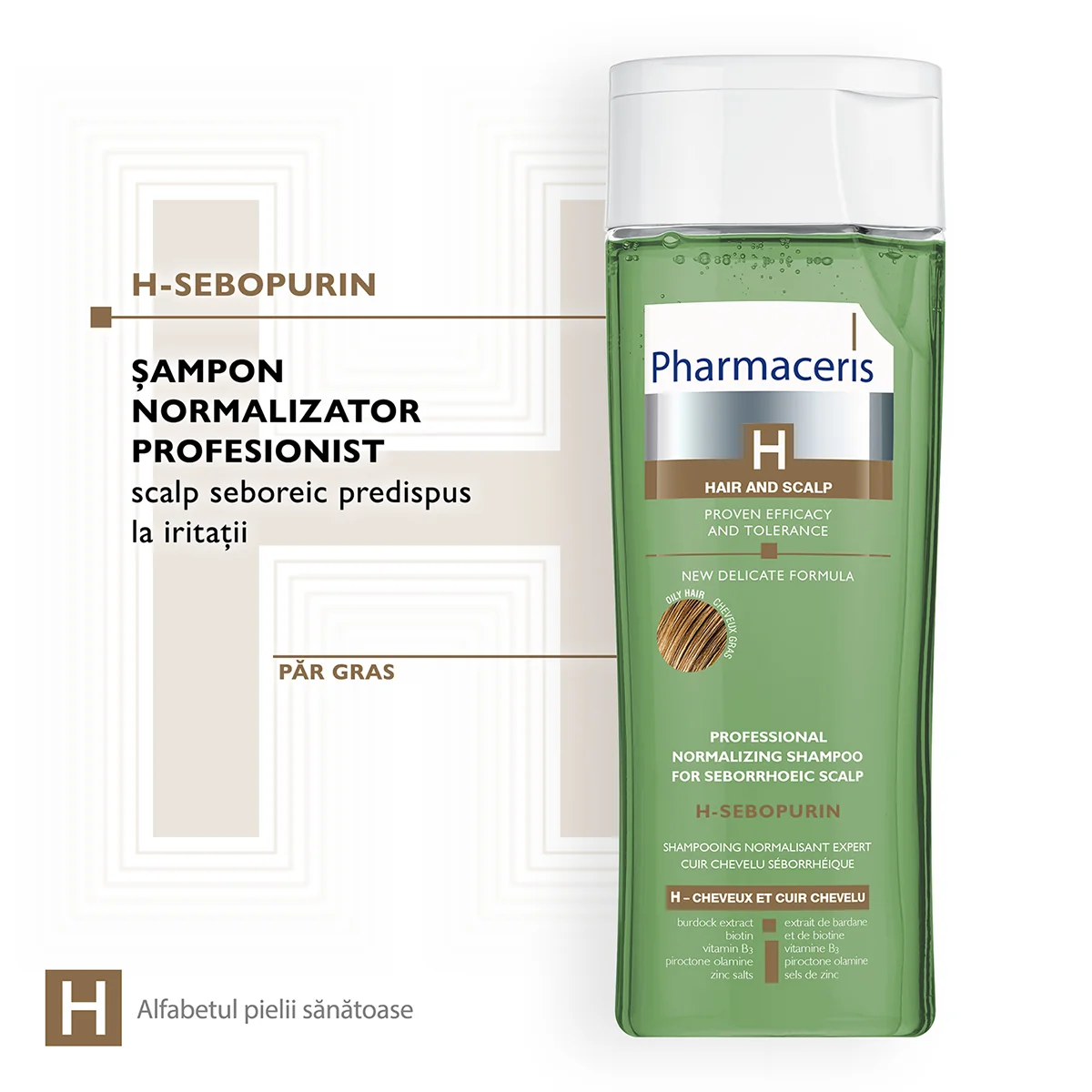 Sampon normalizant pentru scalp Seboreic & Par gras Sebo-Purin H, 250ml, Pharmaceris