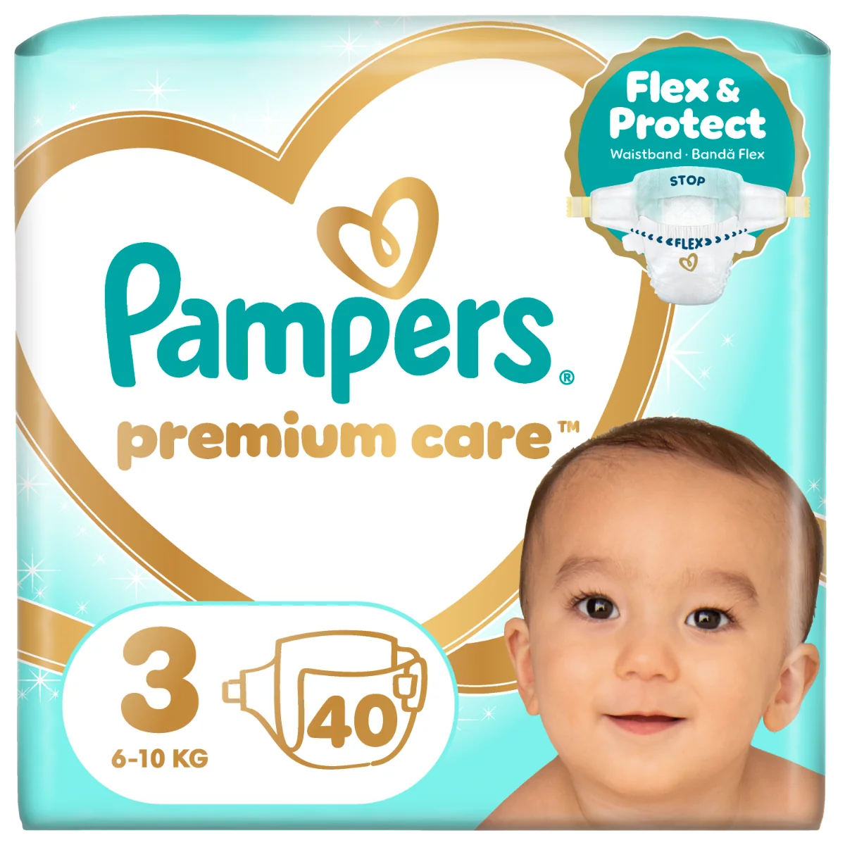 Scutece Premium Care Marimea 3 pentru 6-10 kg, 40 bucati, Pampers