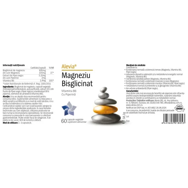 Magneziu bisglicinat, 60 capsule vegetale, Alevia 
