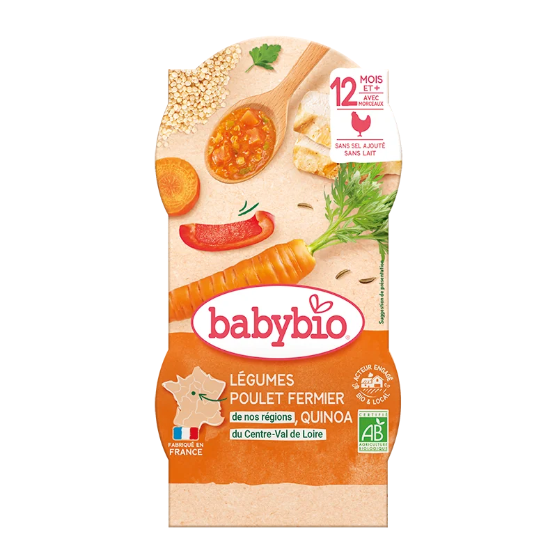 Meniu din legume cu legume, quinoa si carne de pui +12luni, 2 x 200g, BabyBio