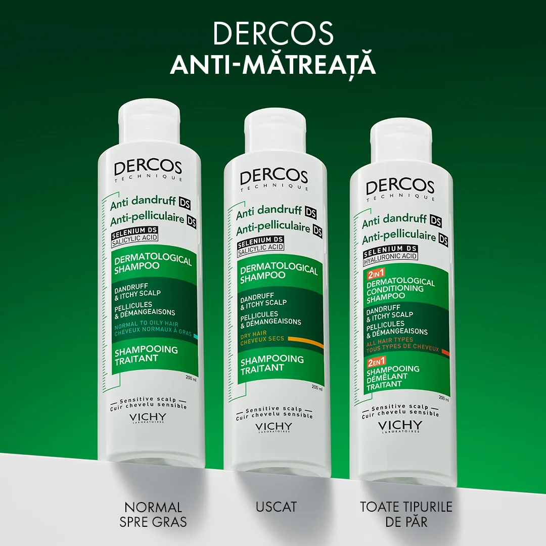 Sampon si balsam 2 in 1 anti-matreata pentru toate tipurile de par Dercos, 200ml, Vichy
