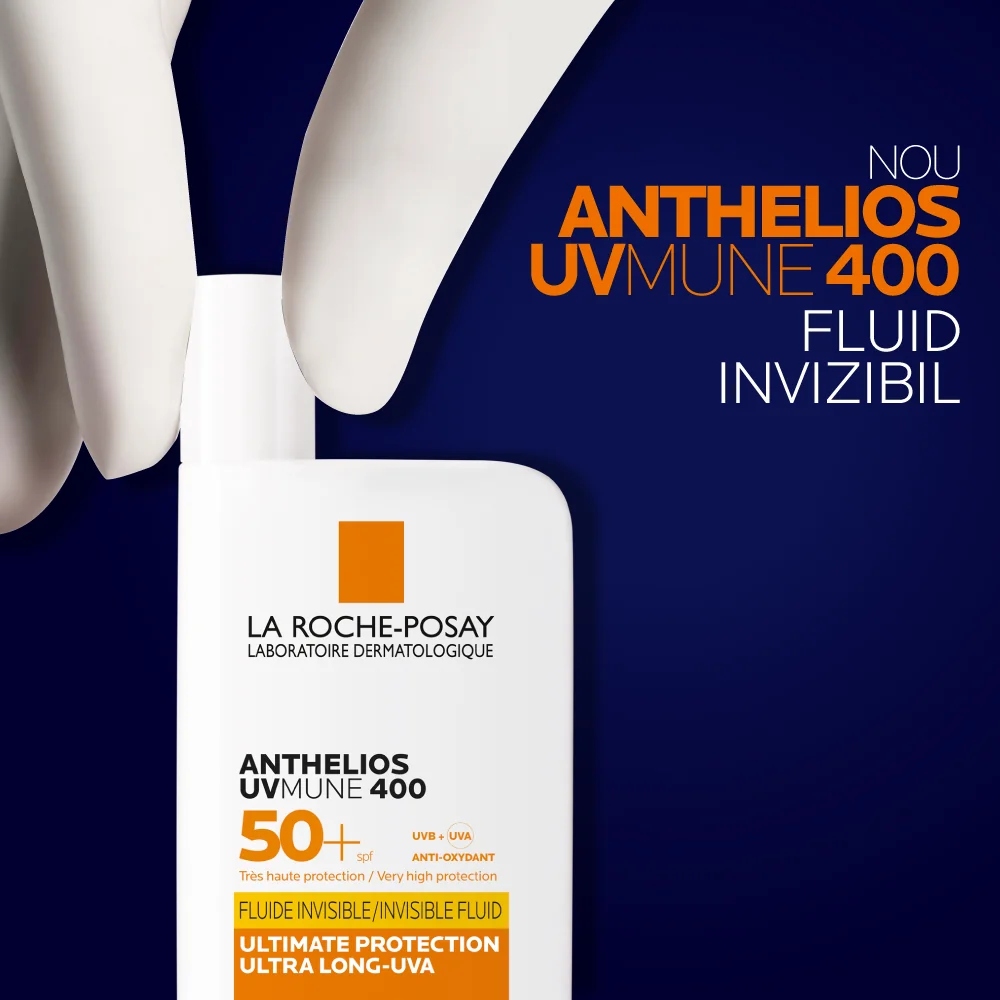 Fluid invizibil cu protectie solara SPF 50+ textura ultra-fluida pentru ten sensibil fara parfum Anthelios UV-Mune 400, 50ml, La Roche-Posay