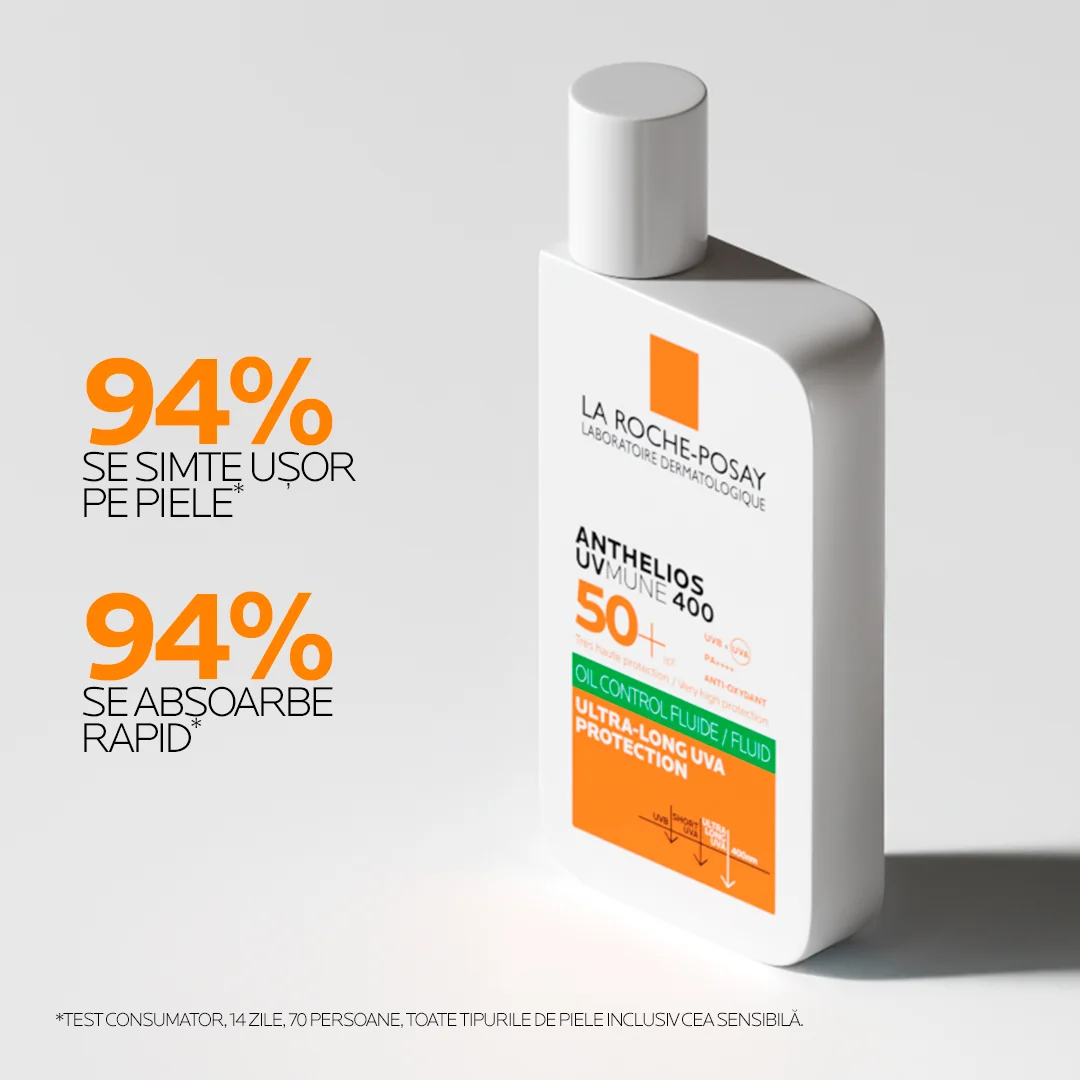 Fluid oil control cu protectie solara SPF 50+ textura ultra-fluida pentru ten mixt-gras Anthelios UV-Mune 400, 50ml, La Roche-Posay