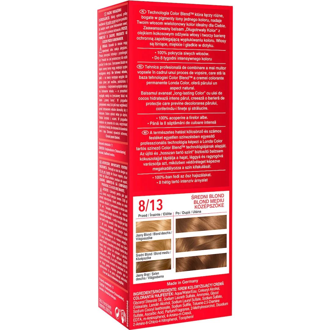 Vopsea de par permanenta 8/13 Blond mediu, 110ml, Londa