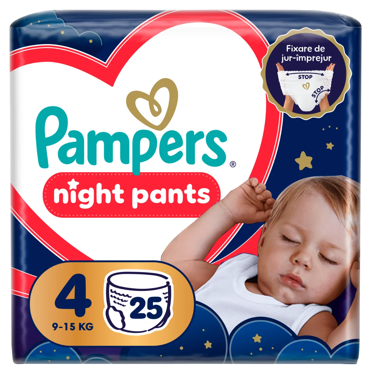 Scutece-chilotel de noapte Night Pants Marimea 4 pentru 9-15 kg, 25 bucati, Pampers