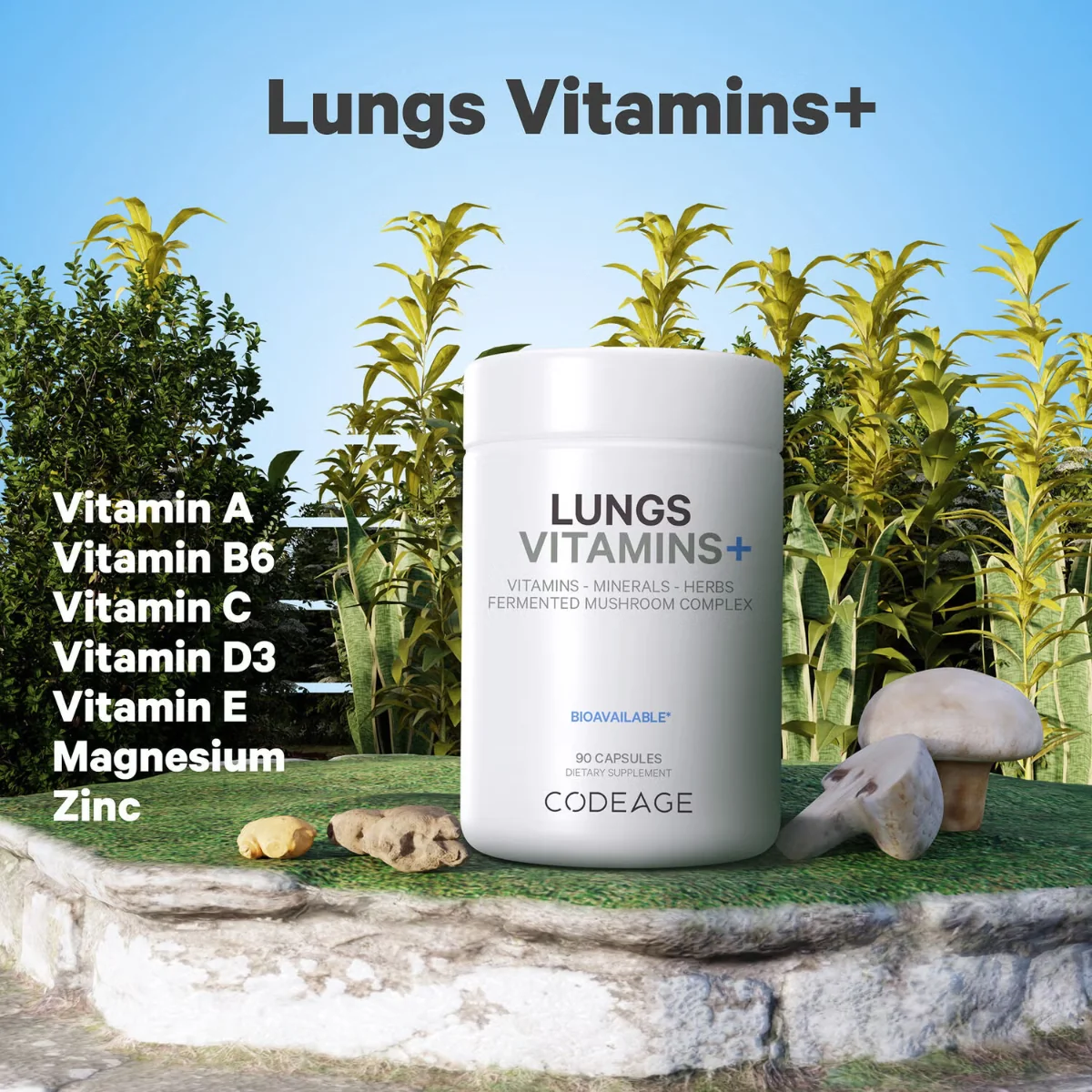 Lungs Vitamins formula complexa pentru imbunatatirea respiratiei, 90 capsule, CodeAge