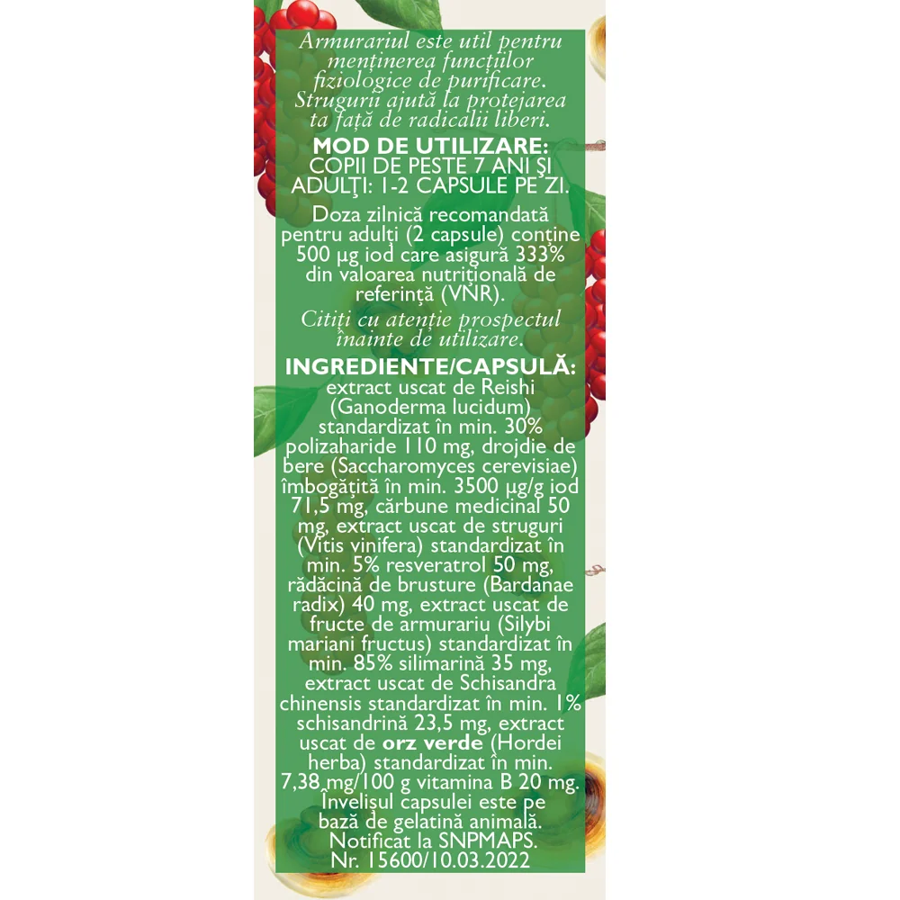 Detoxifiant cu ganoderma + iod natural P137, 60 capsule, Fares