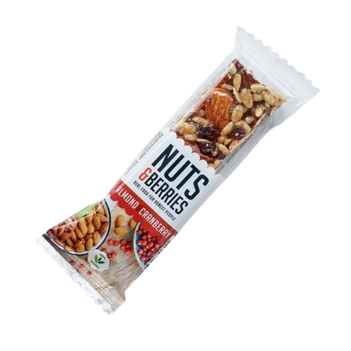 Baton crocant ECO cu migdale si merisoare, 30g, Nuts & Berries