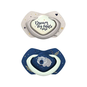 Suzeta simetrica fosforescenta din silicon 22/659 Blu Sleepy Koala 6-18 luni, 2 bucati, Canpol babies