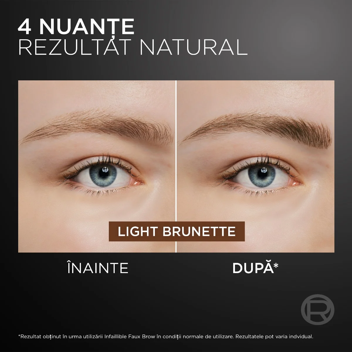 Tus pentru sprancene cu pensula dubla Faux Light Brunette Infaillible, 1ml, L'Oreal Paris