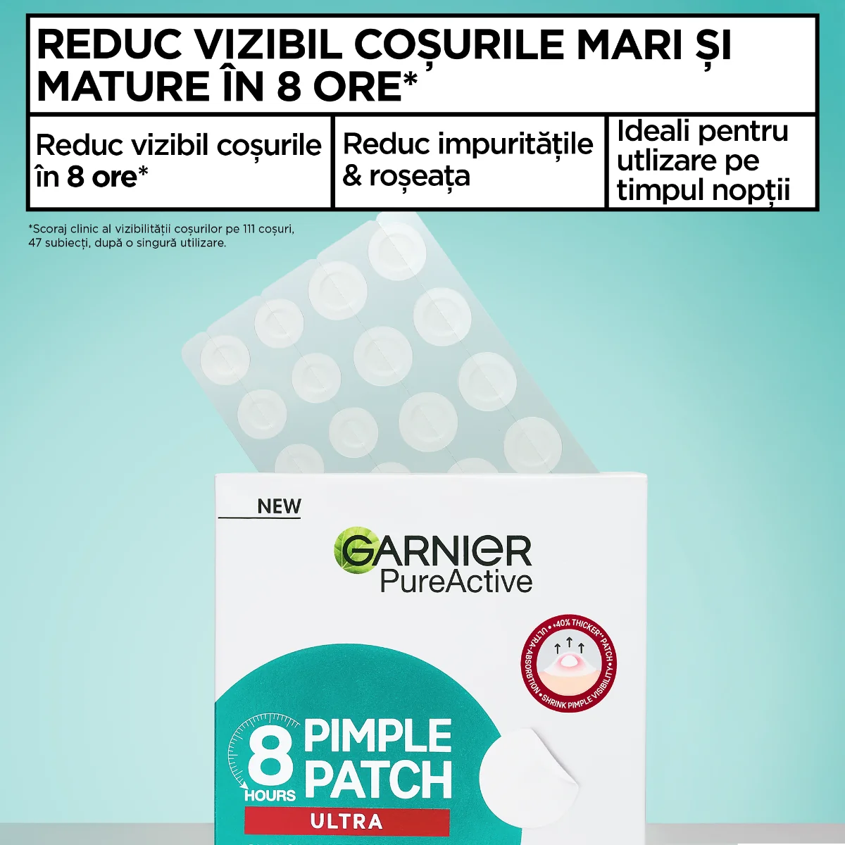 Plasturi pentru cosuri Pure Active Ultra, 22 bucati, Garnier