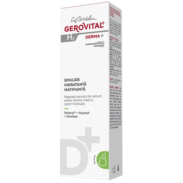 Emulsie hidratanta matifianta H3 Derma+, 50ml, Gerovital 