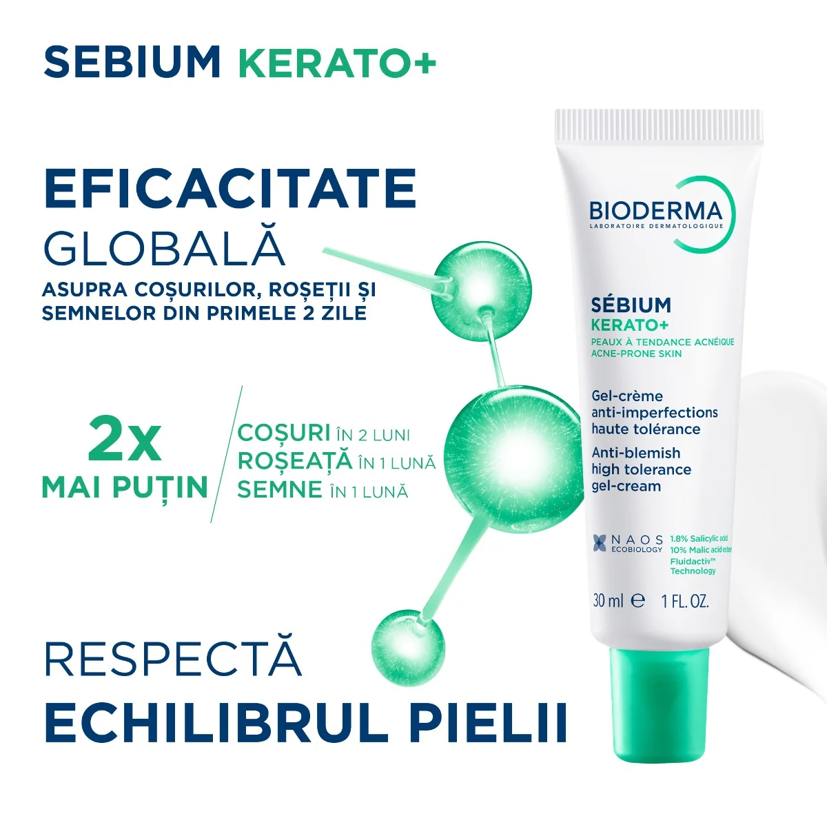 Gel crema anti-imperfectiuni Sebium Kerato+, 30ml, Bioderma