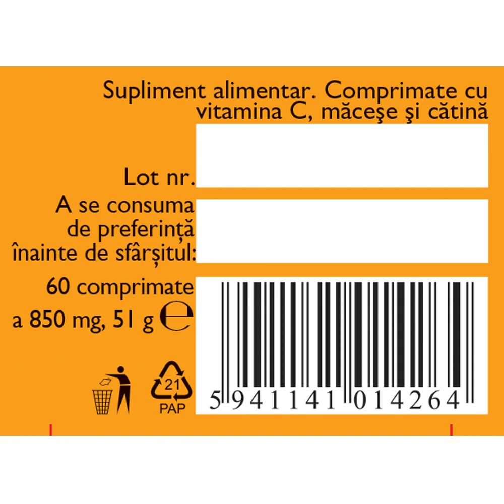 Vitamina C 200mg cu macese si catina, 60 comprimate, Fares