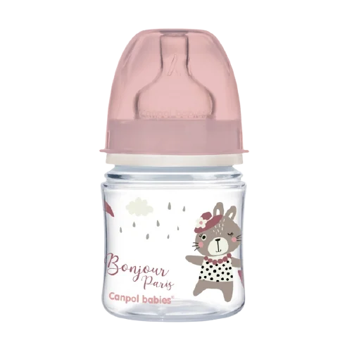 Biberon roz anticolici cu gat larg PP EasyStart Bonjour Paris, 120ml, Canpol babies