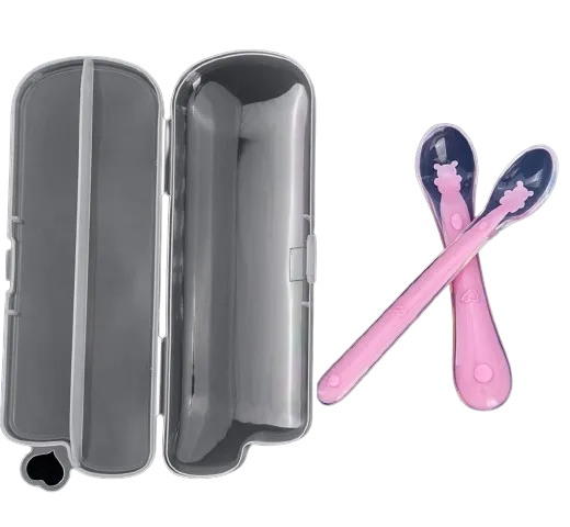Set lingurite flexibile din silicon fara BPA roz somon, 2 bucati, KidsCare 