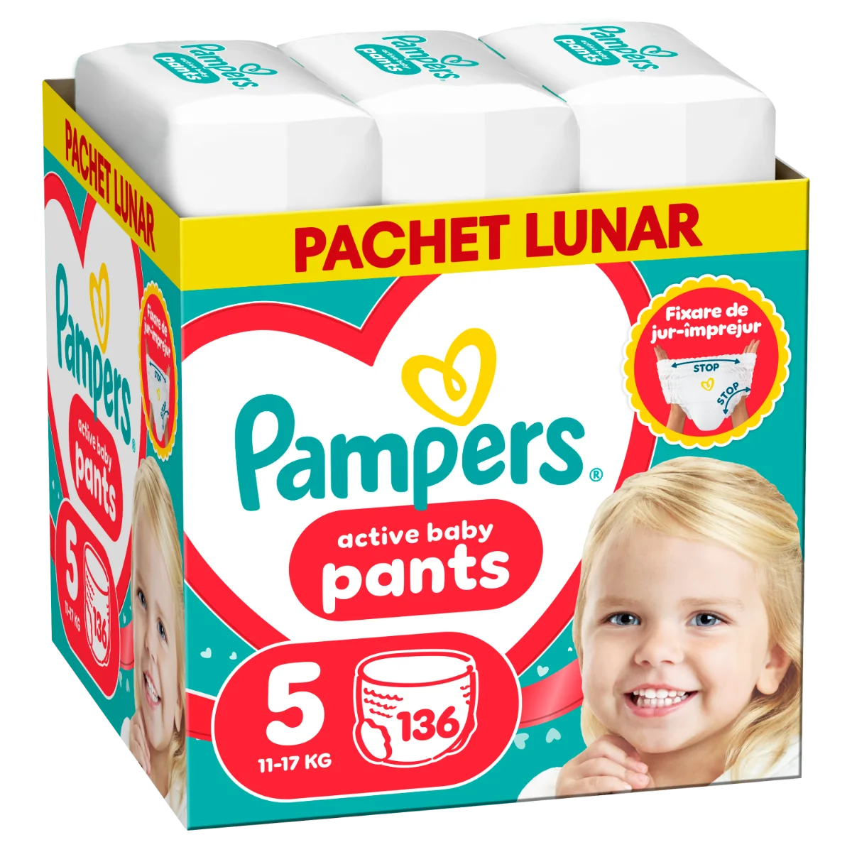 Scutece-chilotel Pants XXL Box Marimea 5 pentru 11-17 kg, 136 bucati, Pampers