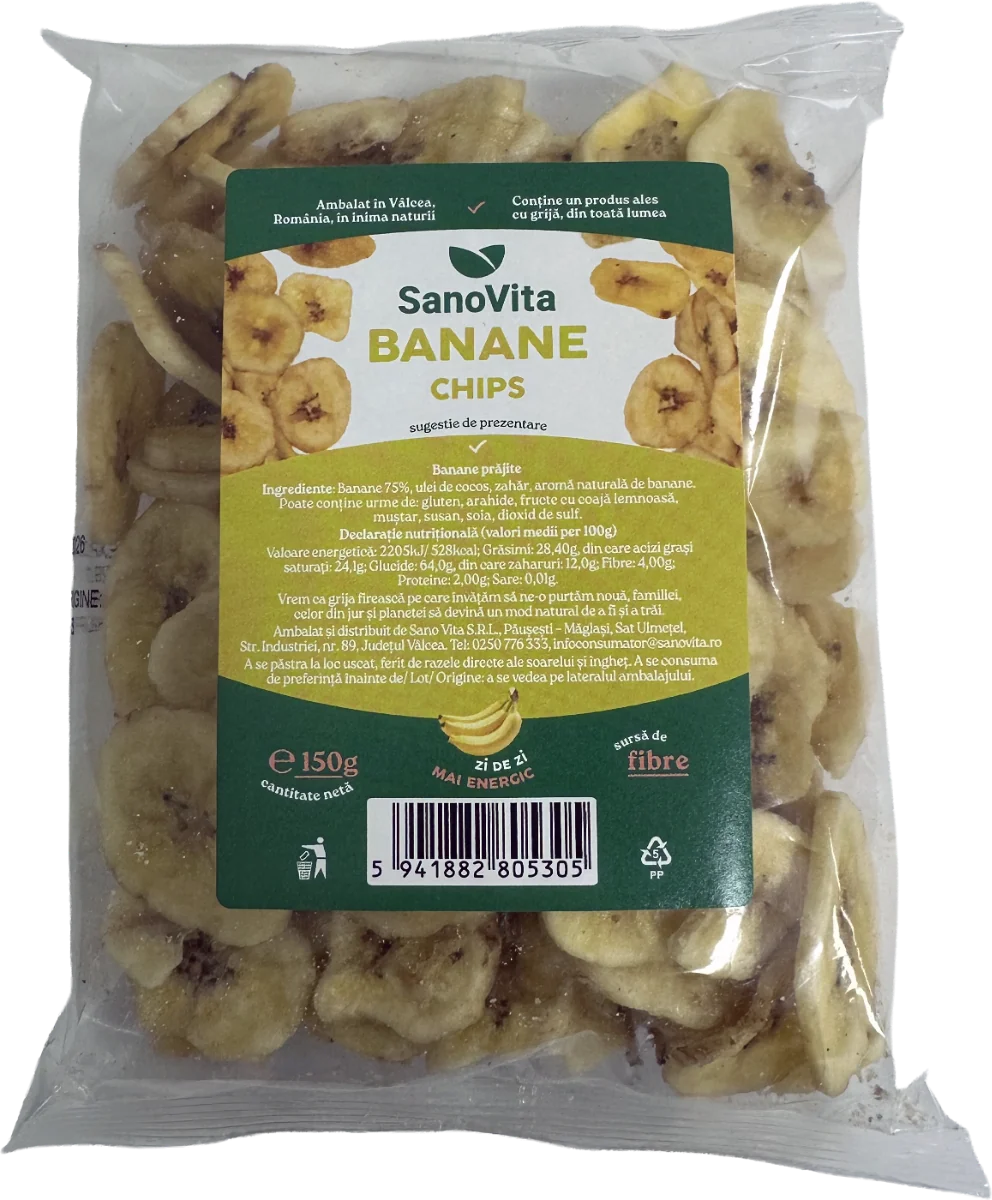 Chips de banana, 150g, SanoVita