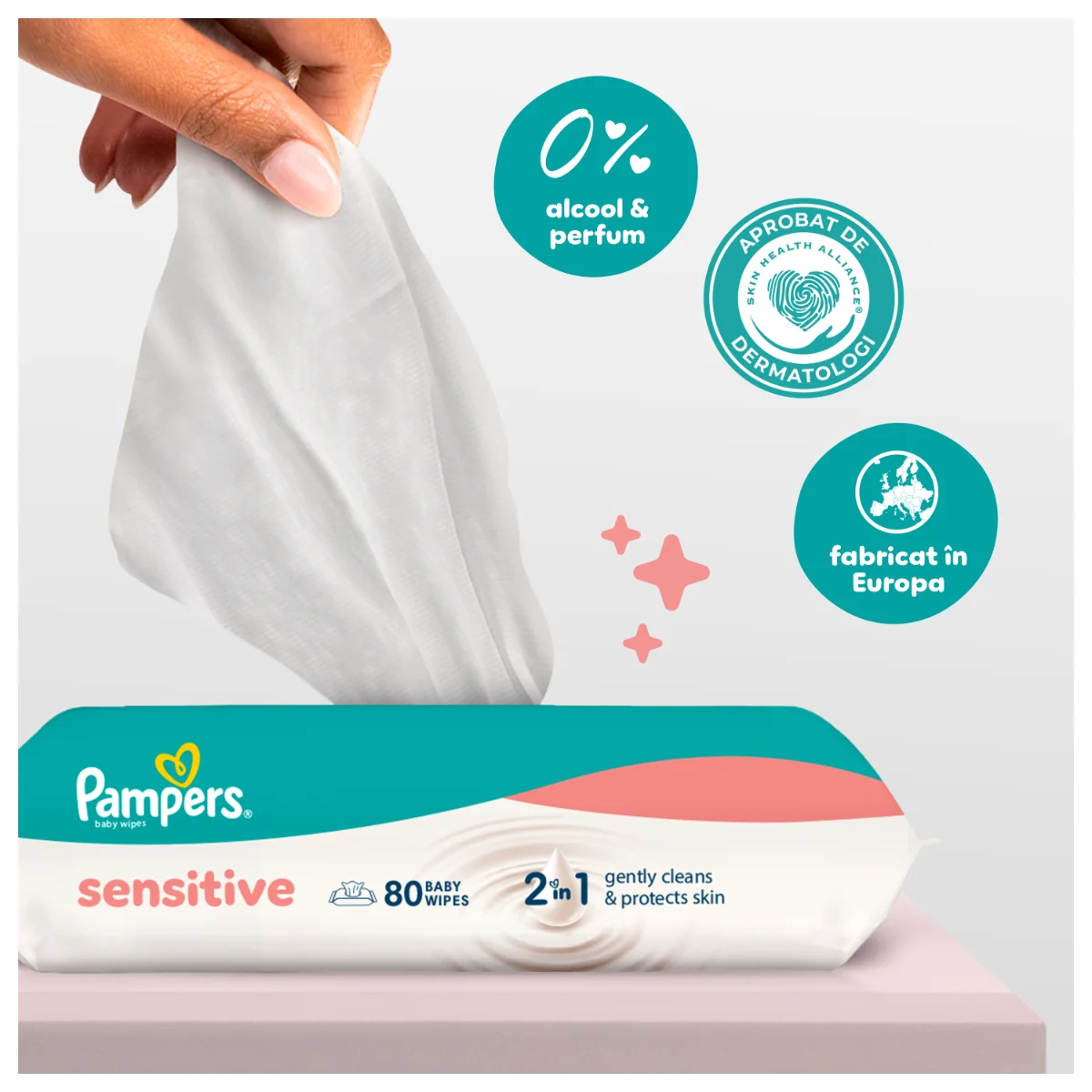 Servetele umede Sensitive, 80 bucati, Pampers