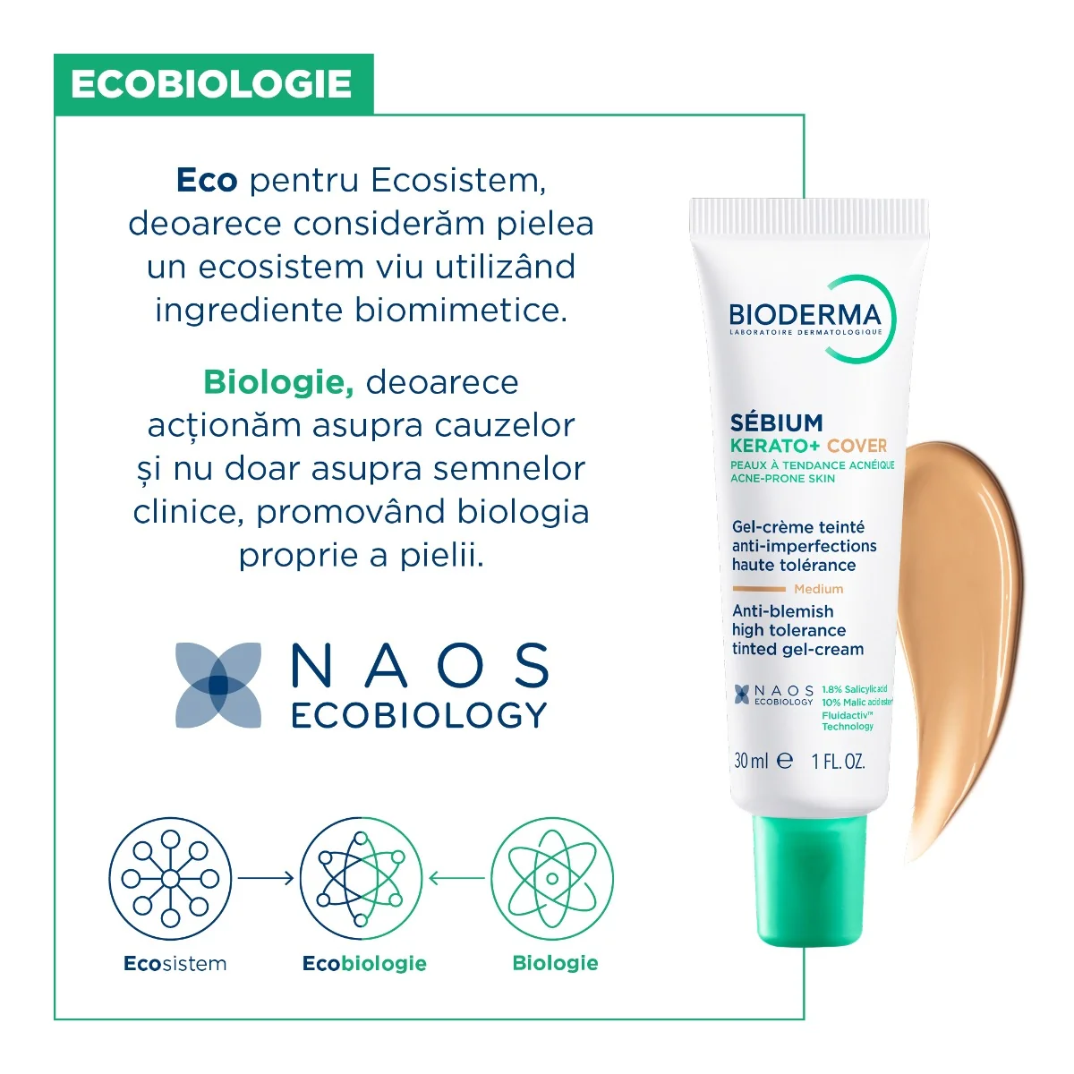 Gel crema nuantatoare anti-imperfectiuni Sebium Kerato+ Cover, 30 ml, Bioderma