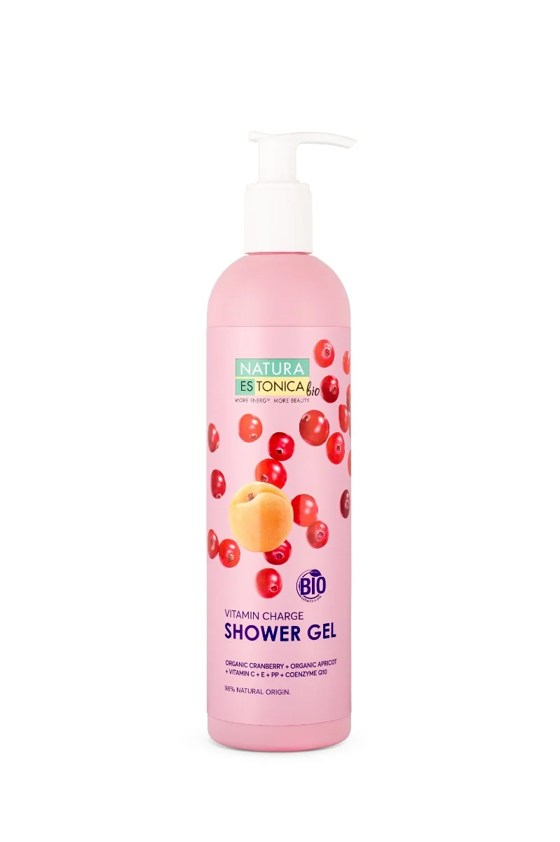 Gel de dus natural cu merisor si caise Vitamin Charge, 400ml, Natura Estonica