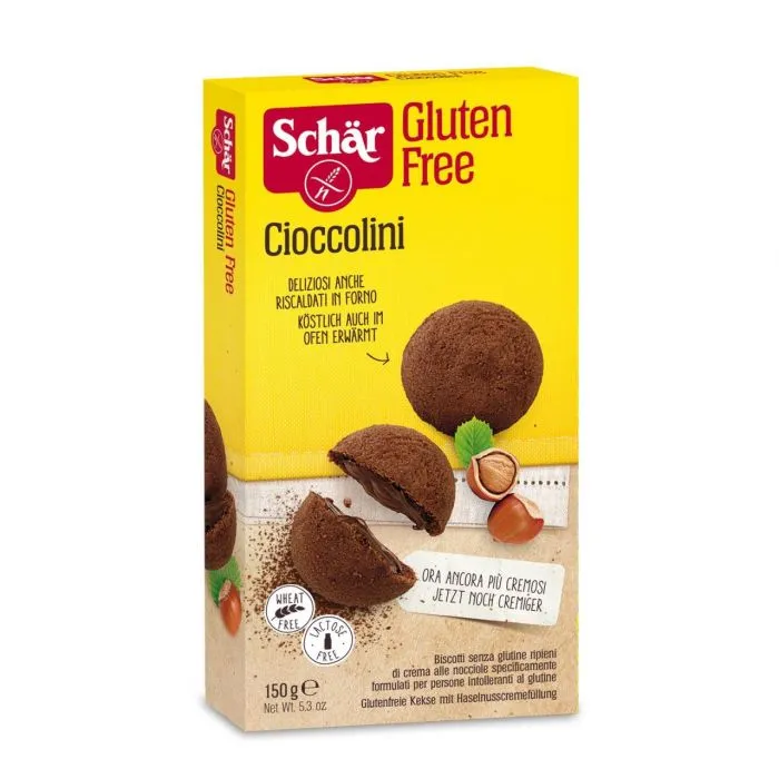Biscuiti cu crema de cacao fara gluten Cioccolini, 150g, Schar