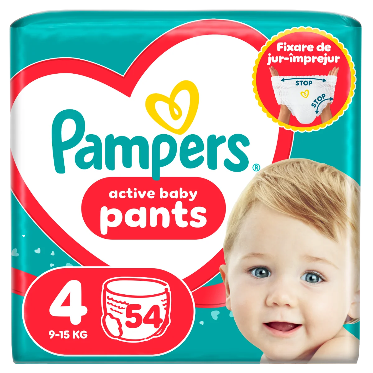Scutece-chilotel Active Baby Pants Jumbo Pack Marimea 4 pentru 9kg-15kg, 54 bucati, Pampers