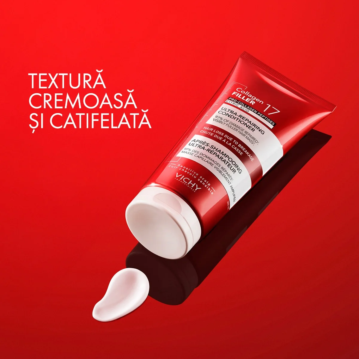 Balsam ultra-reparator cu peptide pro-colagen si acid citric Dercos Collagen 17 Filler, 200ml, Vichy