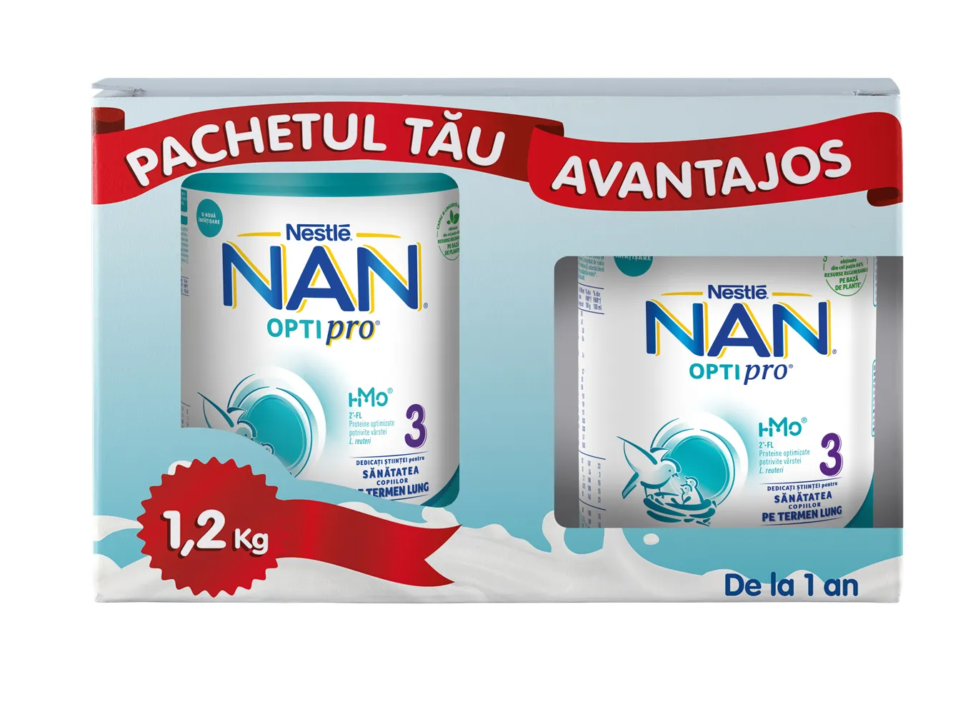 Pachet NAN 3 OPTIPRO pentru 1-2 ani, 800+400g, Nestle