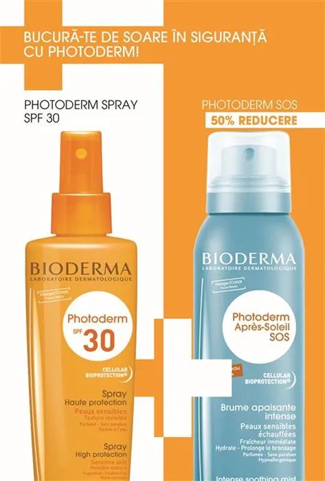 Pachet Photoderm spray SPF30 200ml + Photoderm SOS SPRAY 125ml 50% reducere, Bioderma